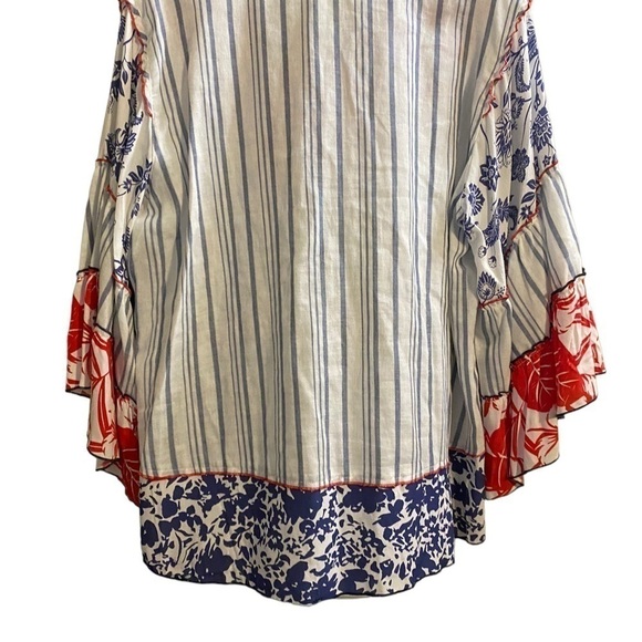 John Mark Tunic Size 0X Bell Ruffle 3/4 Sleeves Embroidered Striped Tas… - Picture 6 of 14